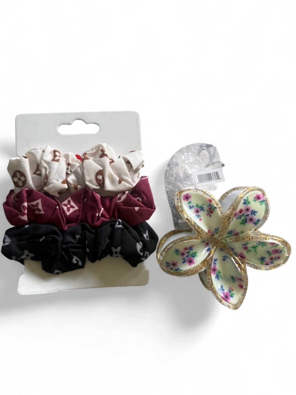 Gold-Edged Hair Clip and Multi-Color Scrunchie Set